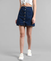 KOTTY Solid Women Straight Dark Blue Skirt 