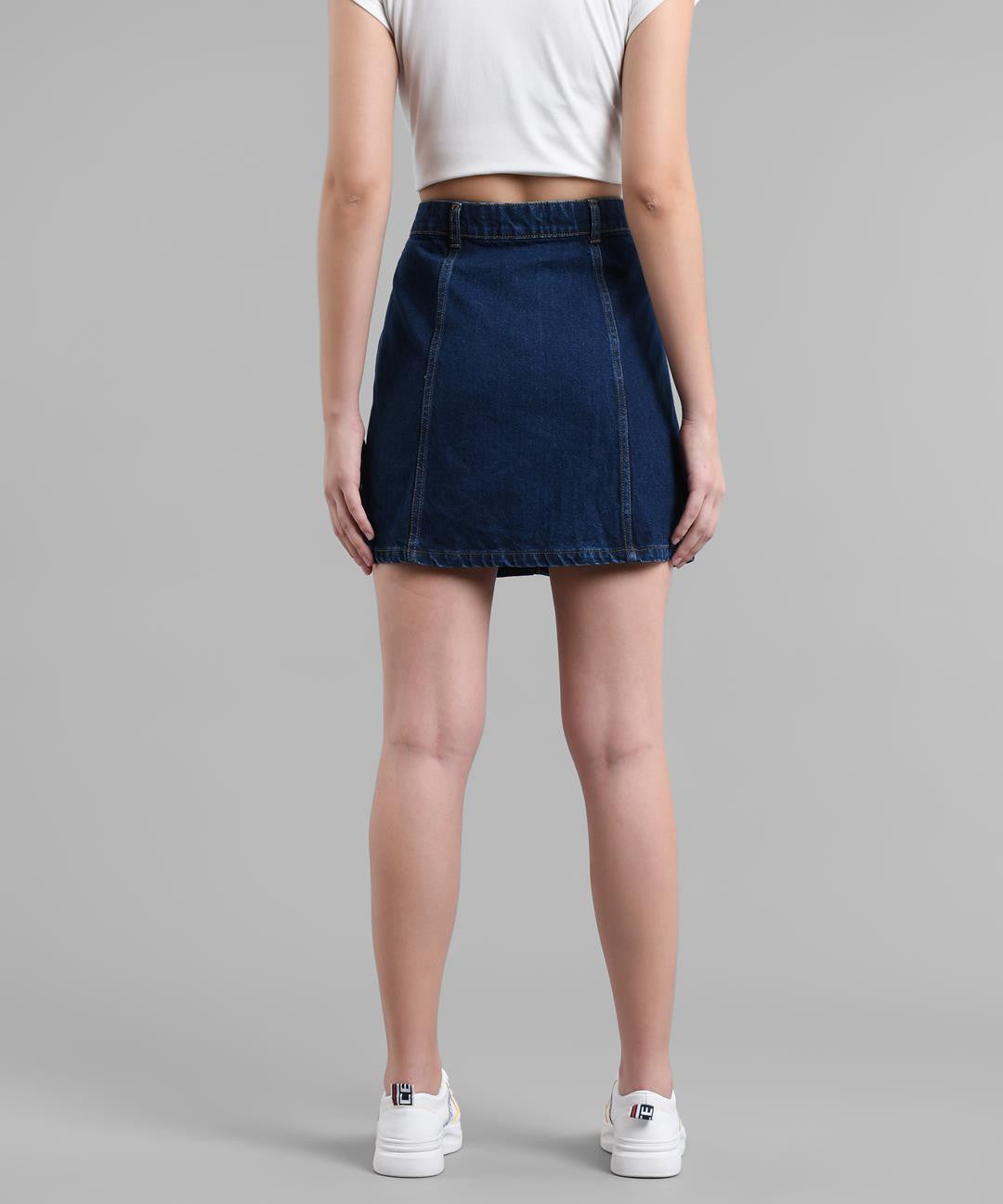 KOTTY Solid Women Straight Dark Blue Skirt 