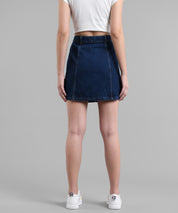 KOTTY Solid Women Straight Dark Blue Skirt 