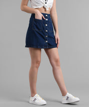 KOTTY Solid Women Straight Dark Blue Skirt 