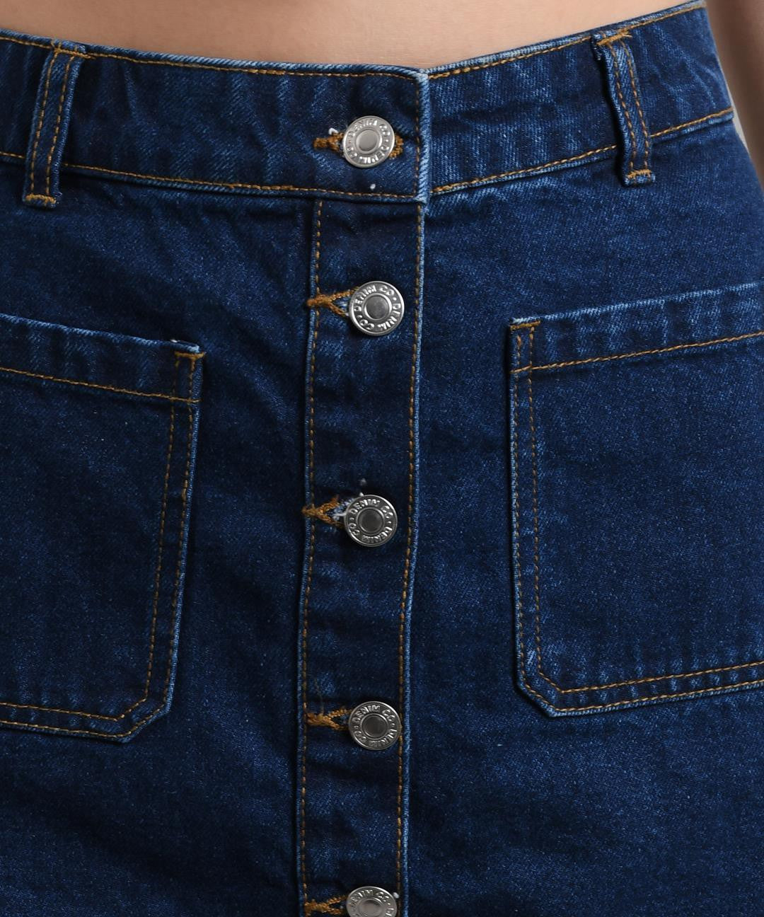 KOTTY Solid Women Straight Dark Blue Skirt 