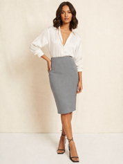Women's Formal High-Waist Grey Pencil Skirt