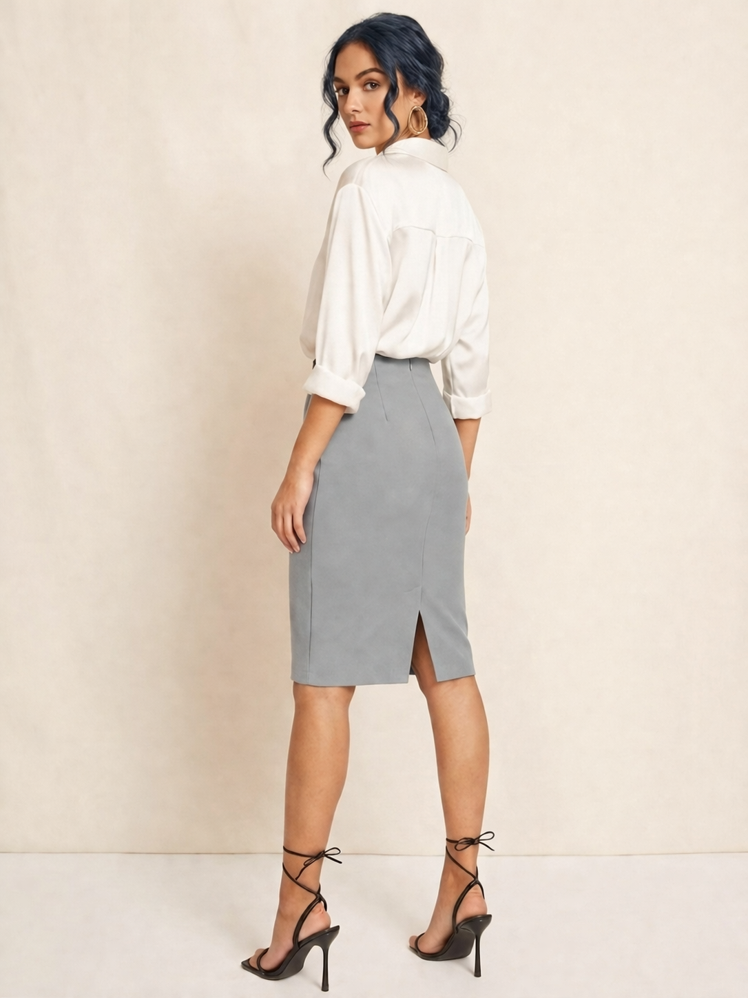 Women's Formal High-Waist Grey Pencil Skirt