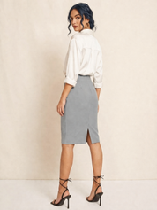 Women's Formal High-Waist Grey Pencil Skirt
