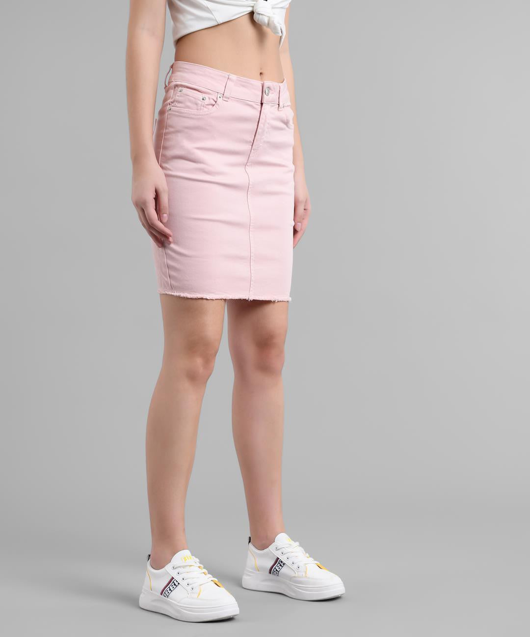 KOTTY Solid Women Straight Pink Skirt 