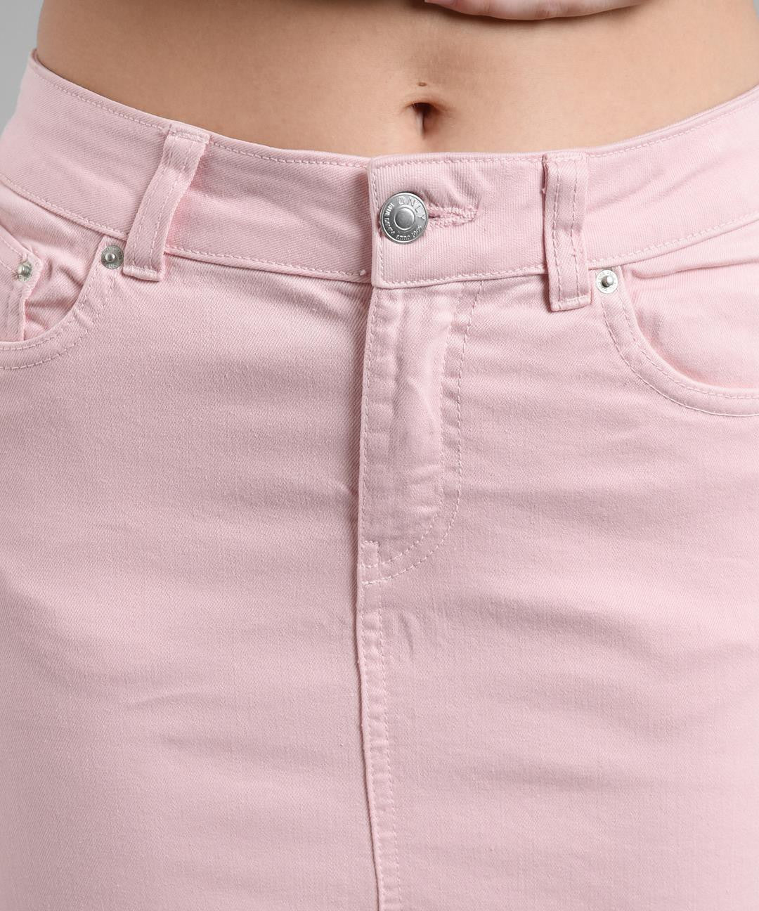 KOTTY Solid Women Straight Pink Skirt 