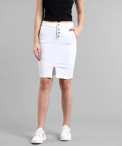 KOTTY Solid Women Straight White Skirt 