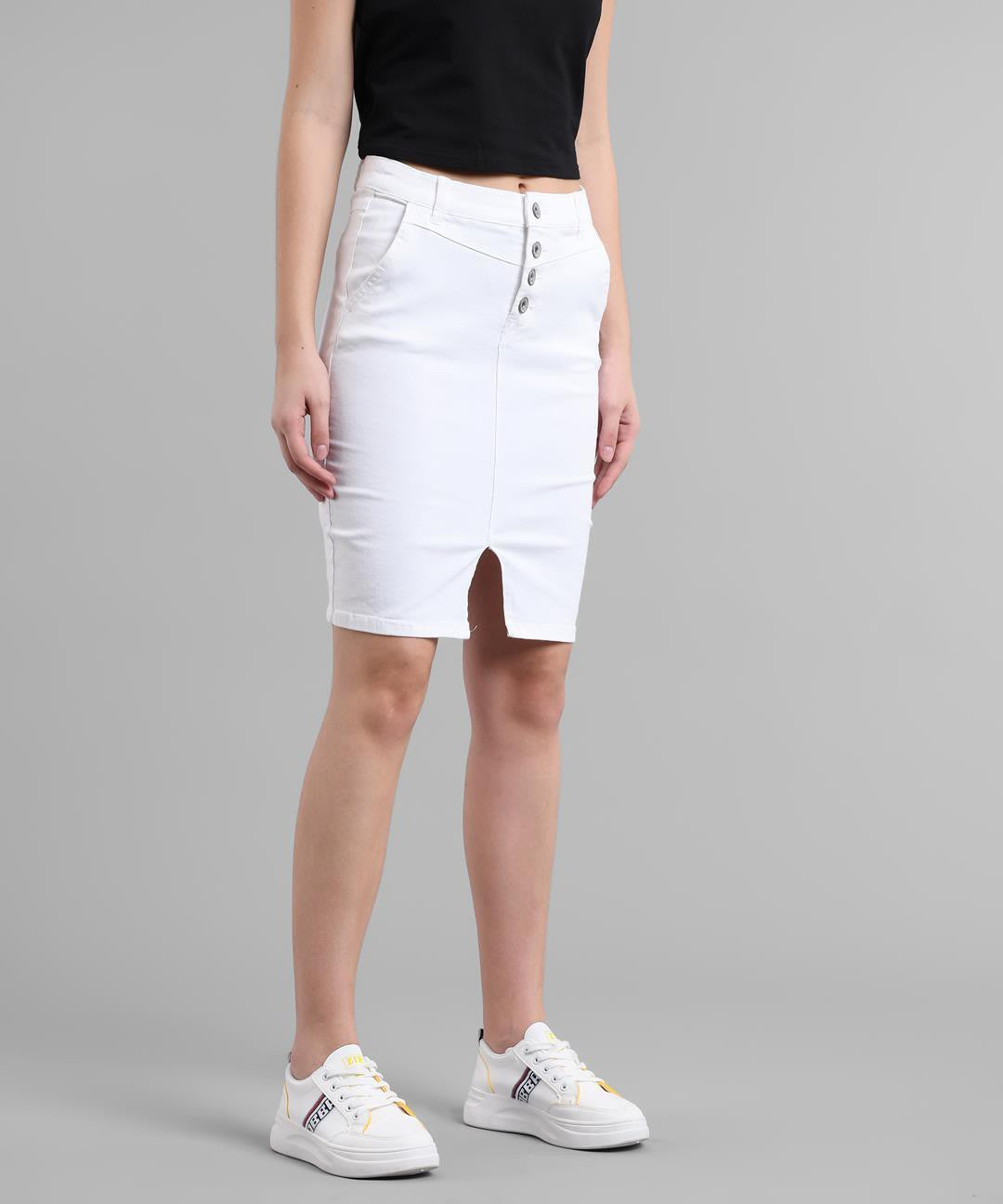 KOTTY Solid Women Straight White Skirt 