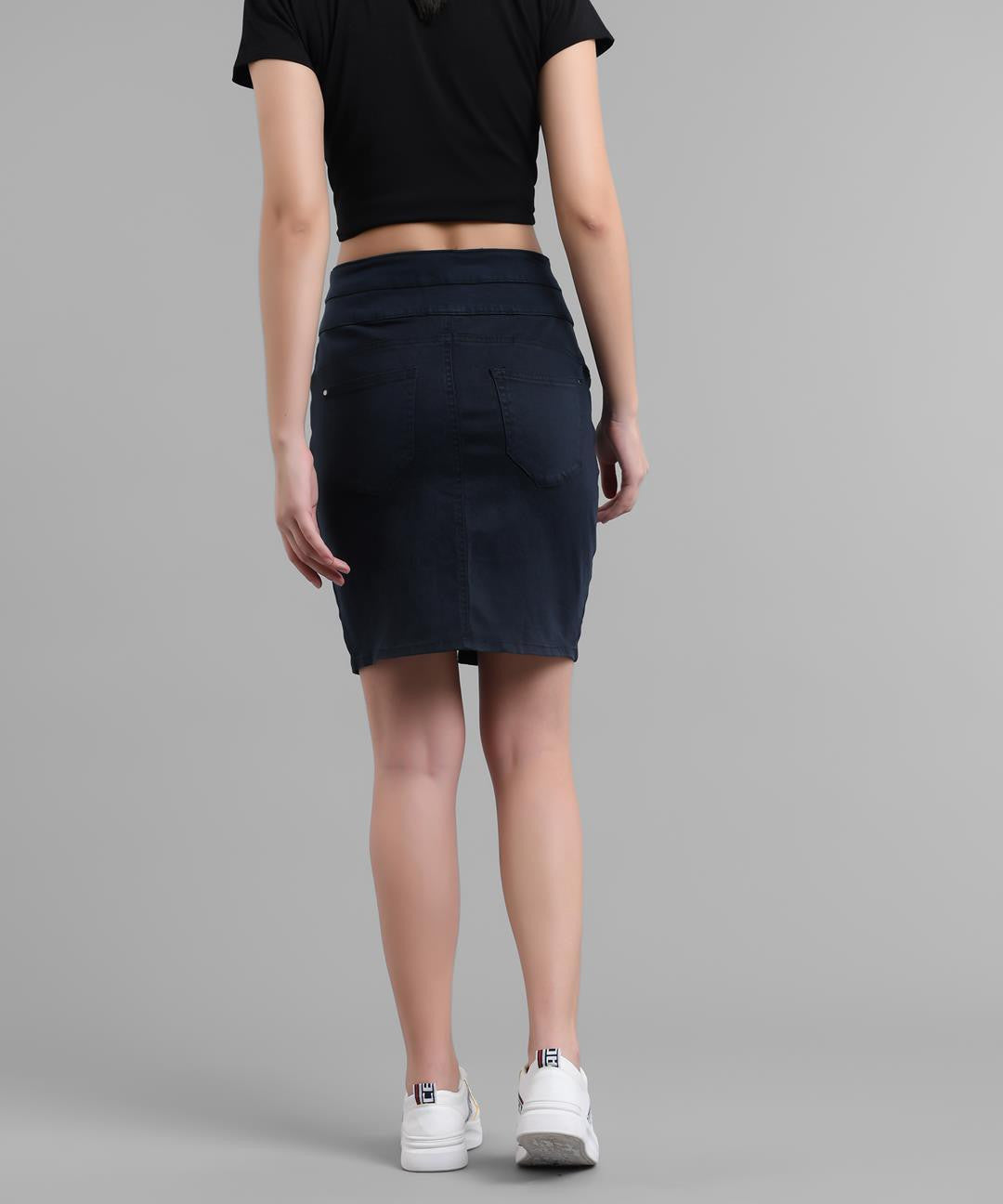 KOTTY Women Solid Straight Dark Blue Skirt