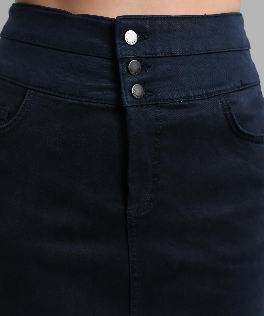 KOTTY Women Solid Straight Dark Blue Skirt