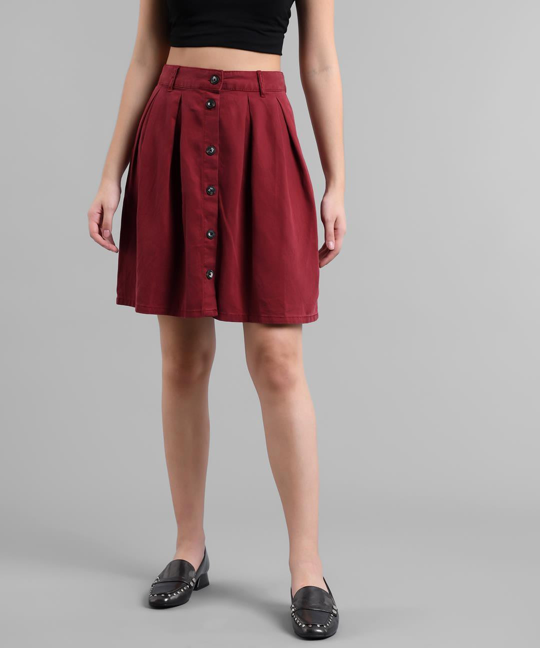 KOTTY Women Solid Straight Maroon Skirt