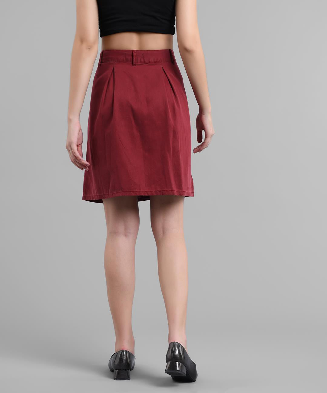 KOTTY Women Solid Straight Maroon Skirt