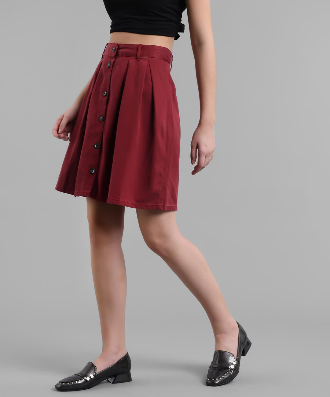 KOTTY Women Solid Straight Maroon Skirt