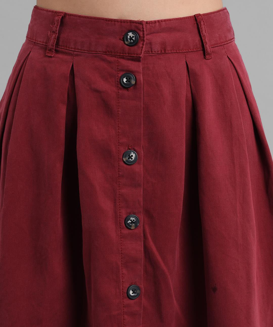 KOTTY Women Solid Straight Maroon Skirt