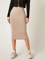 KOTTY Solid Women Pencil Brown Skirt 