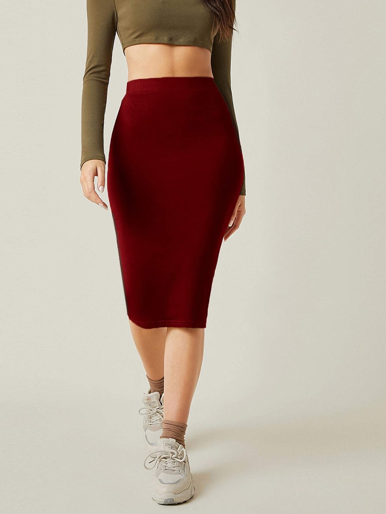 KOTTY Solid Women Pencil Maroon Skirt 