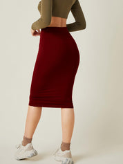 KOTTY Solid Women Pencil Maroon Skirt 
