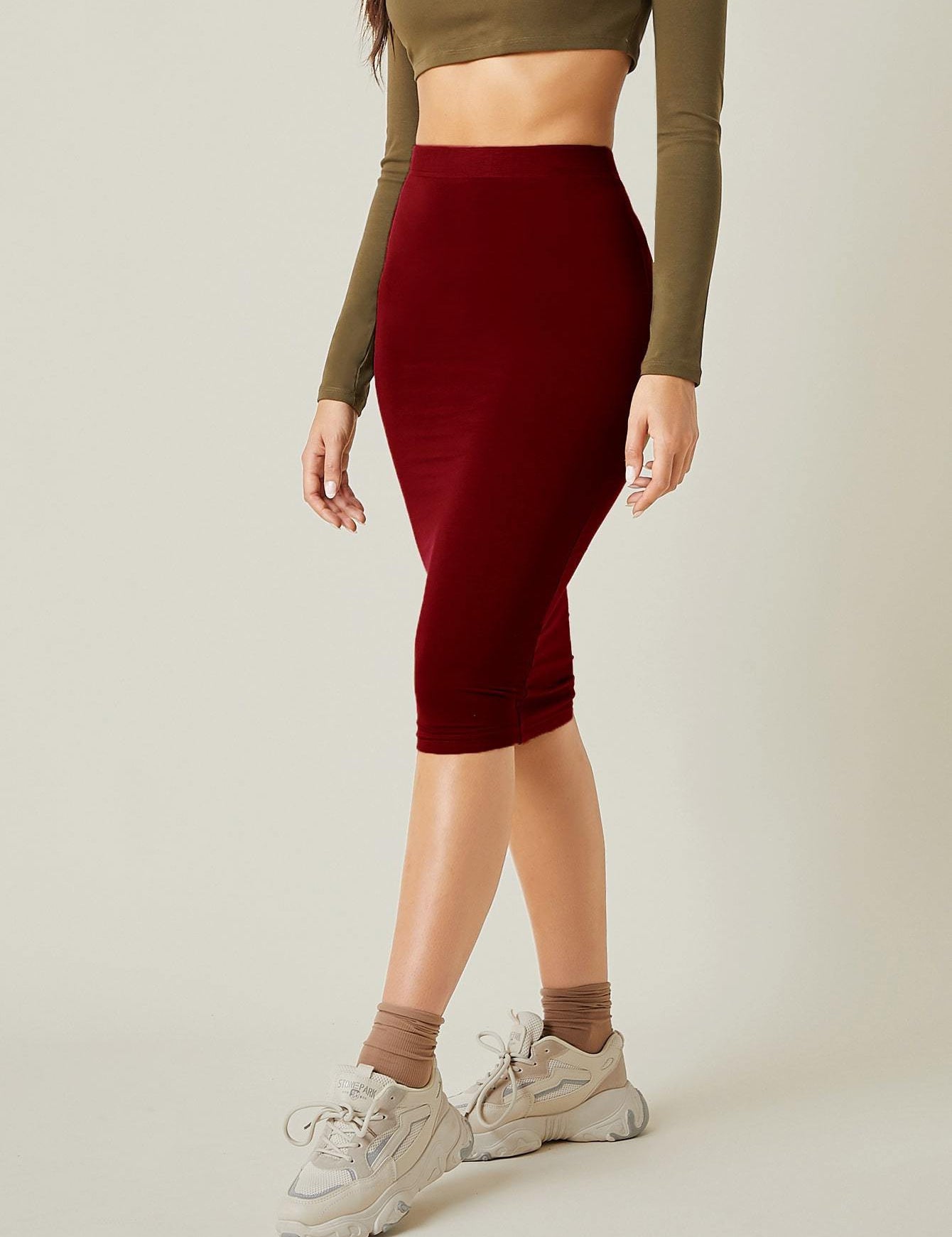 KOTTY Solid Women Pencil Maroon Skirt 