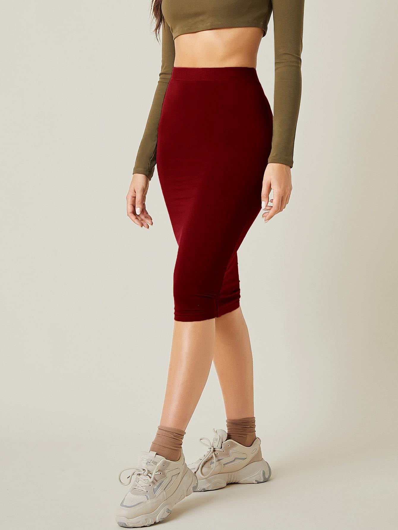KOTTY Solid Women Pencil Maroon Skirt 