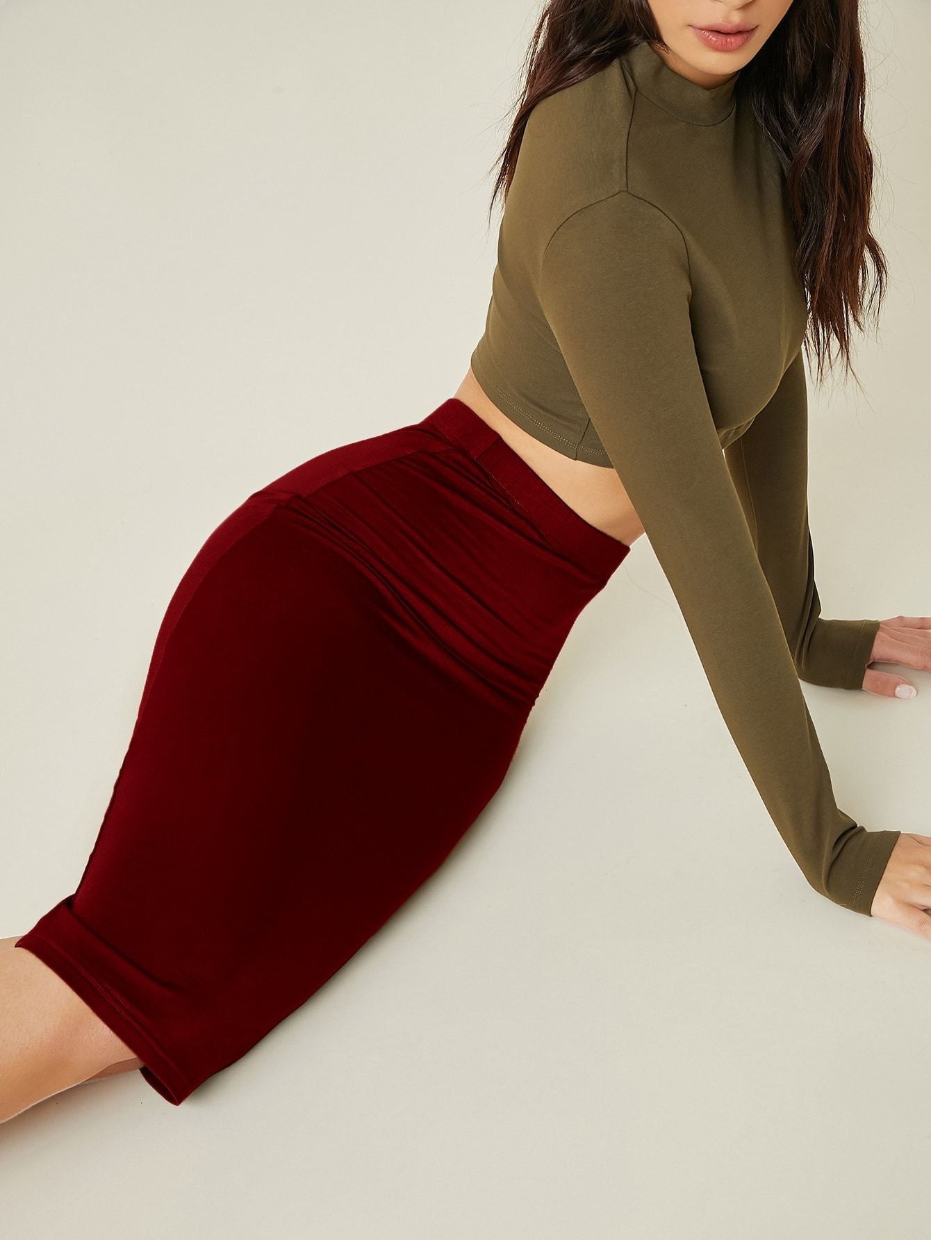 KOTTY Solid Women Pencil Maroon Skirt 