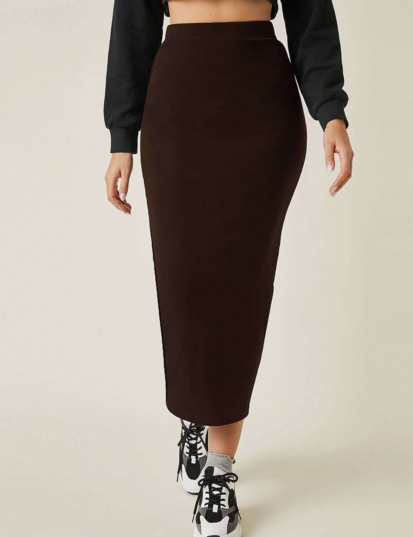 KOTTY Solid Women Pencil Maroon Skirt 