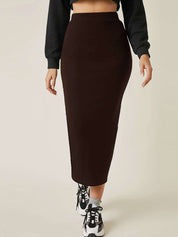 KOTTY Solid Women Pencil Maroon Skirt 