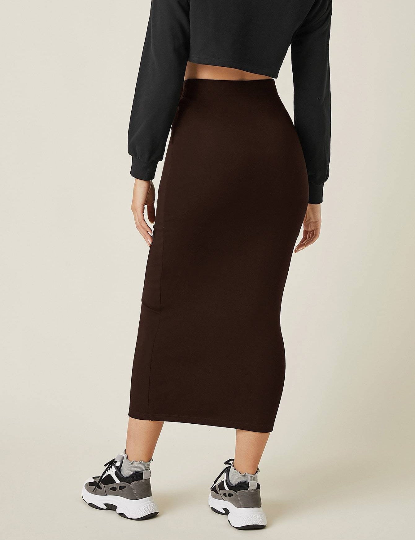 KOTTY Solid Women Pencil Maroon Skirt 