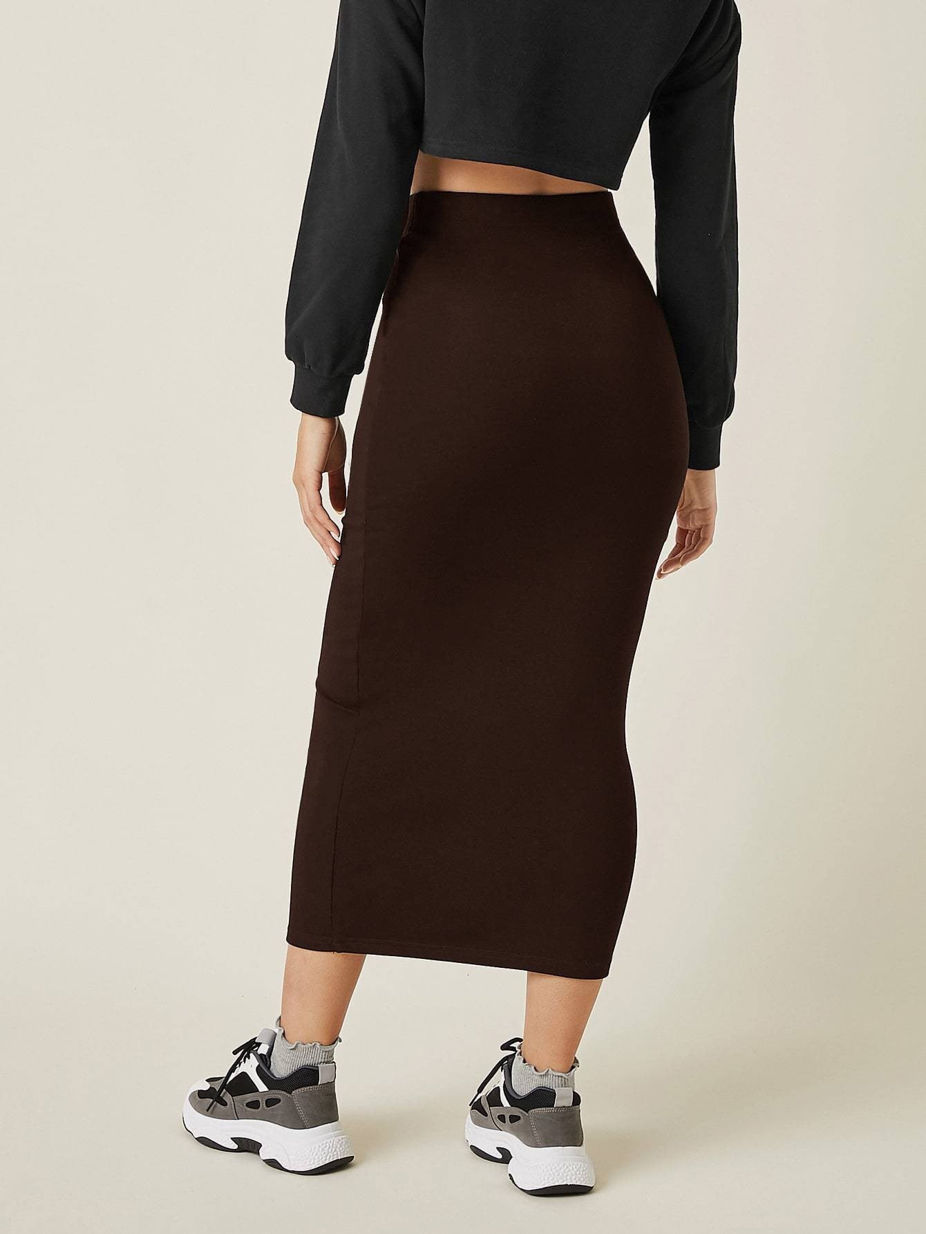KOTTY Solid Women Pencil Maroon Skirt 