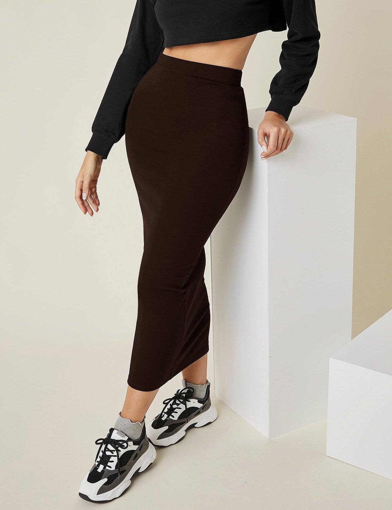 KOTTY Solid Women Pencil Maroon Skirt 