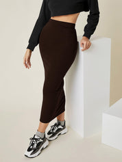 KOTTY Solid Women Pencil Maroon Skirt 
