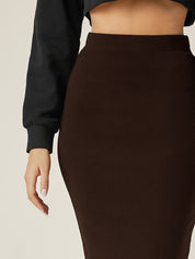 KOTTY Solid Women Pencil Maroon Skirt 