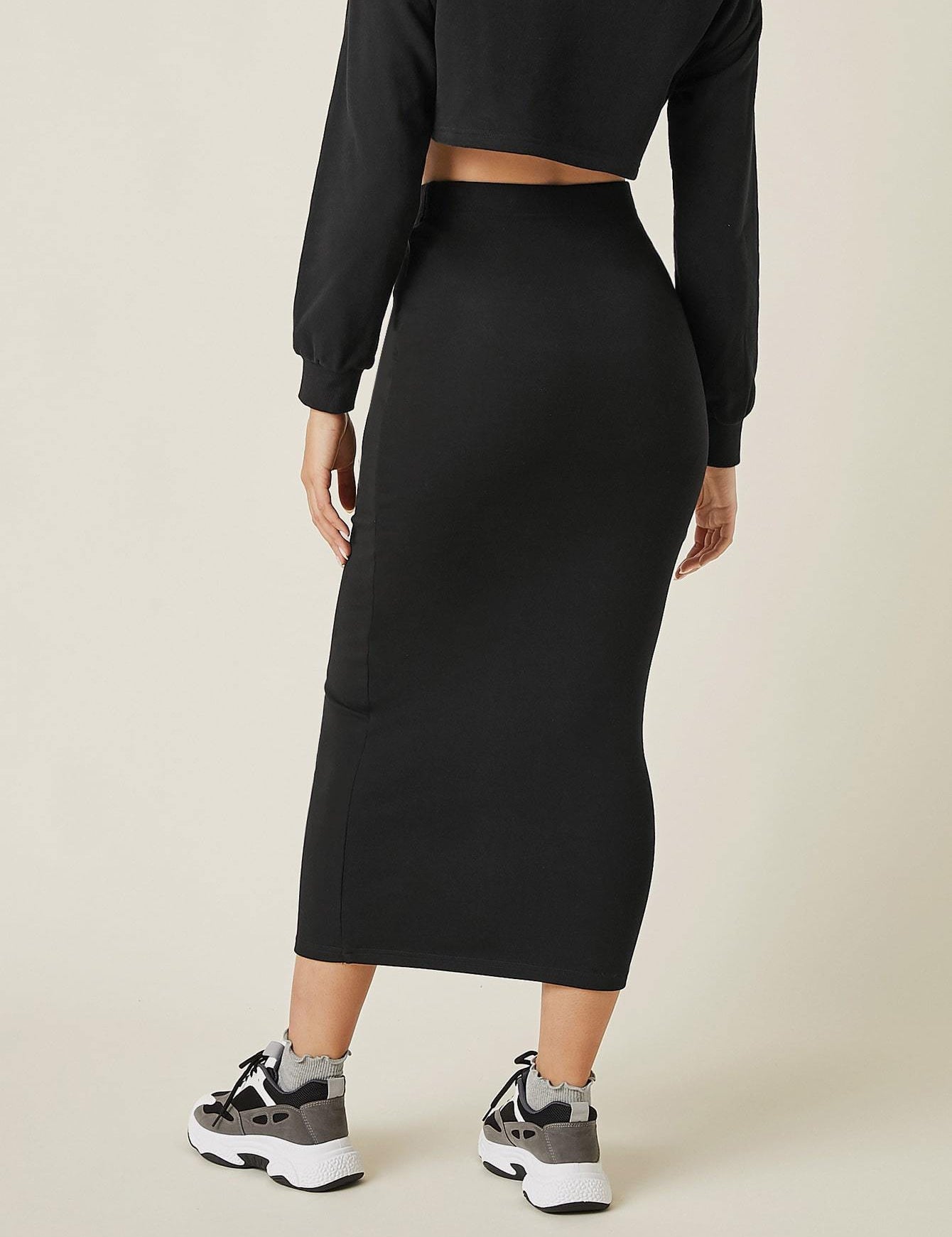 KOTTY Solid Women Pencil Black Skirt 