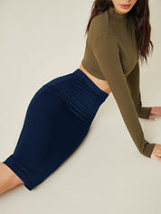 KOTTY Solid Women Pencil Dark Blue Skirt 