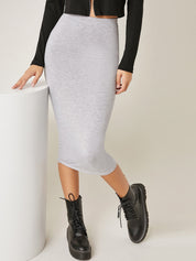 KOTTY Solid Women Pencil Grey Skirt 