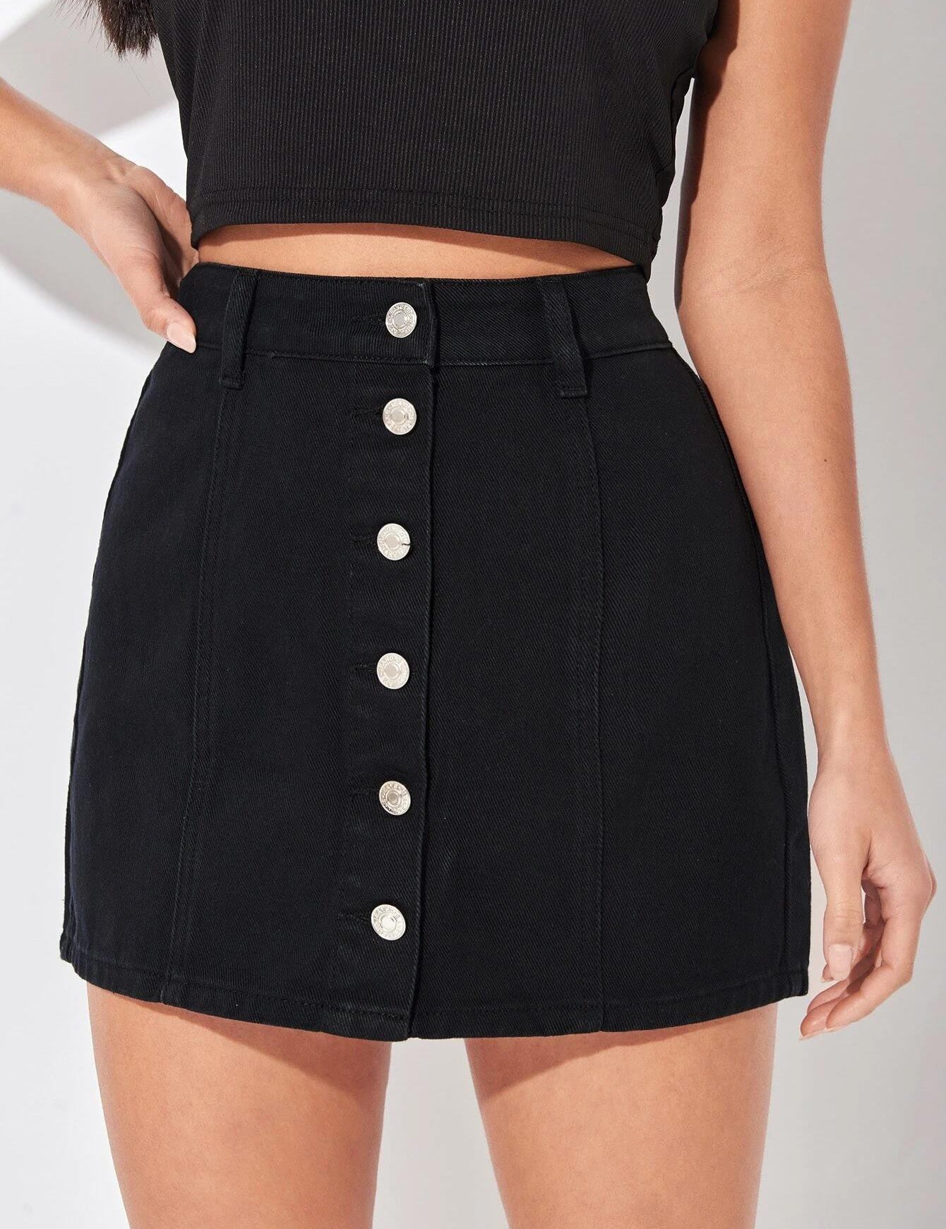 KOTTY Solid Women A-line Black Skirt 