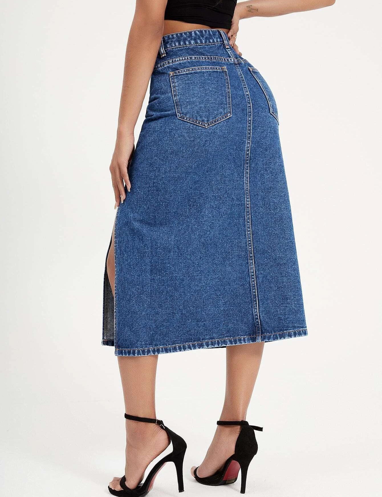 KOTTY Solid Women Straight Blue Skirt 