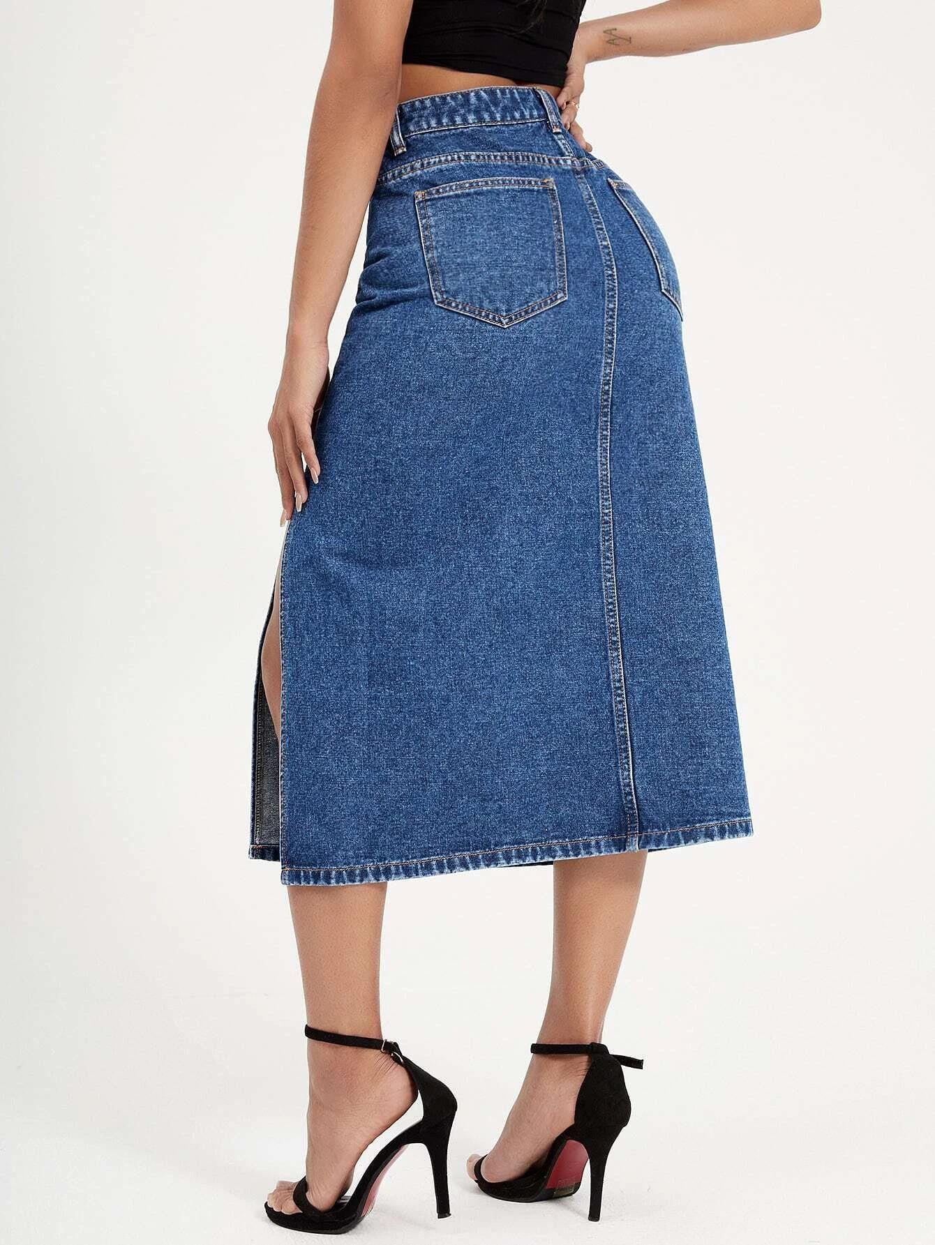 KOTTY Solid Women Straight Blue Skirt 
