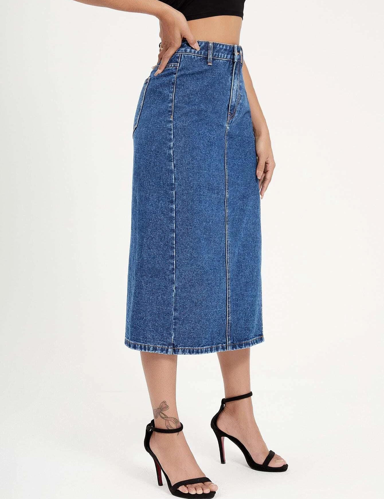 KOTTY Solid Women Straight Blue Skirt 