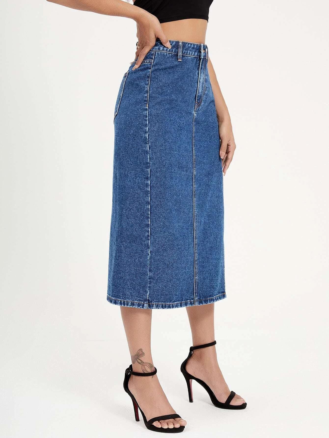 KOTTY Solid Women Straight Blue Skirt 