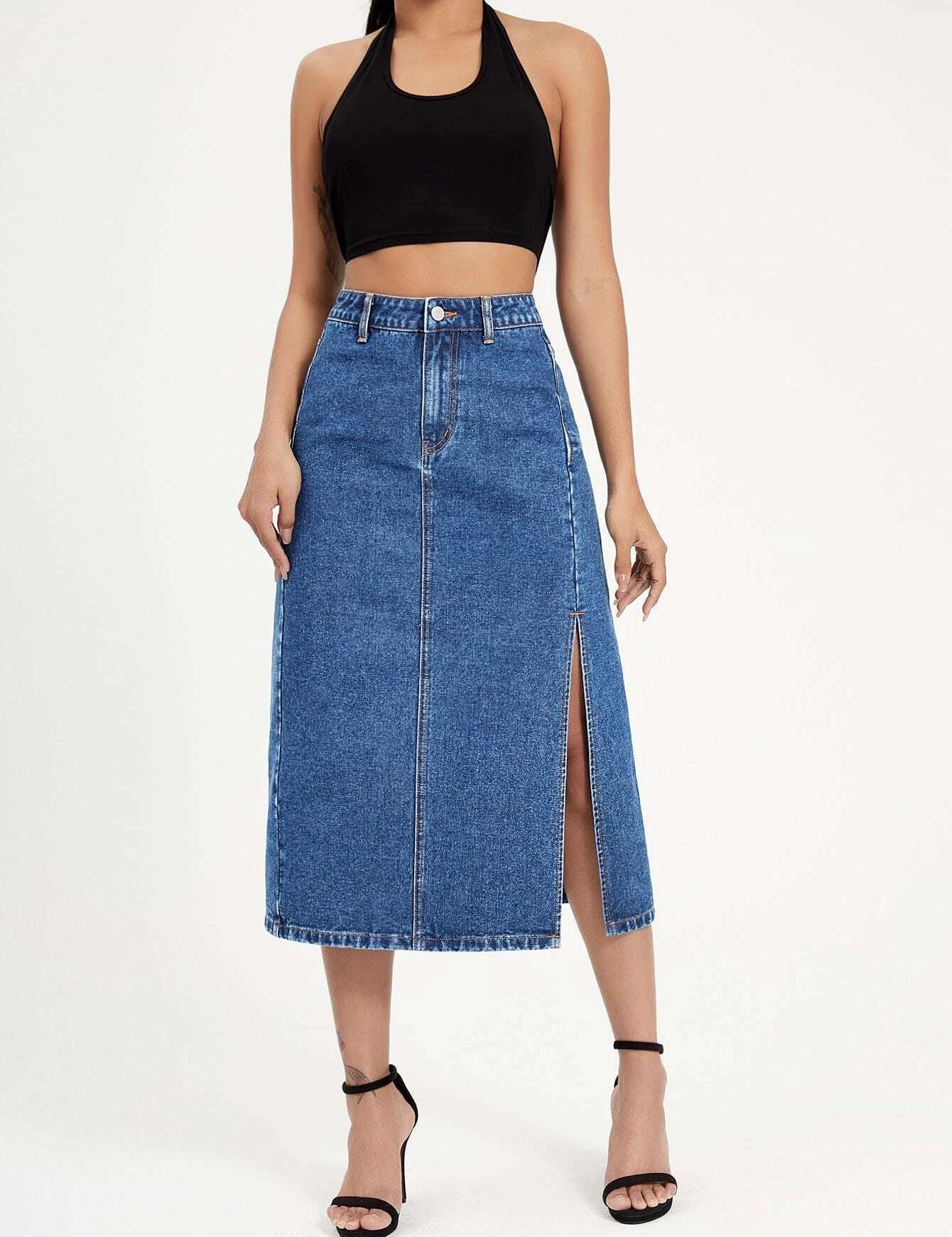 KOTTY Solid Women Straight Blue Skirt 