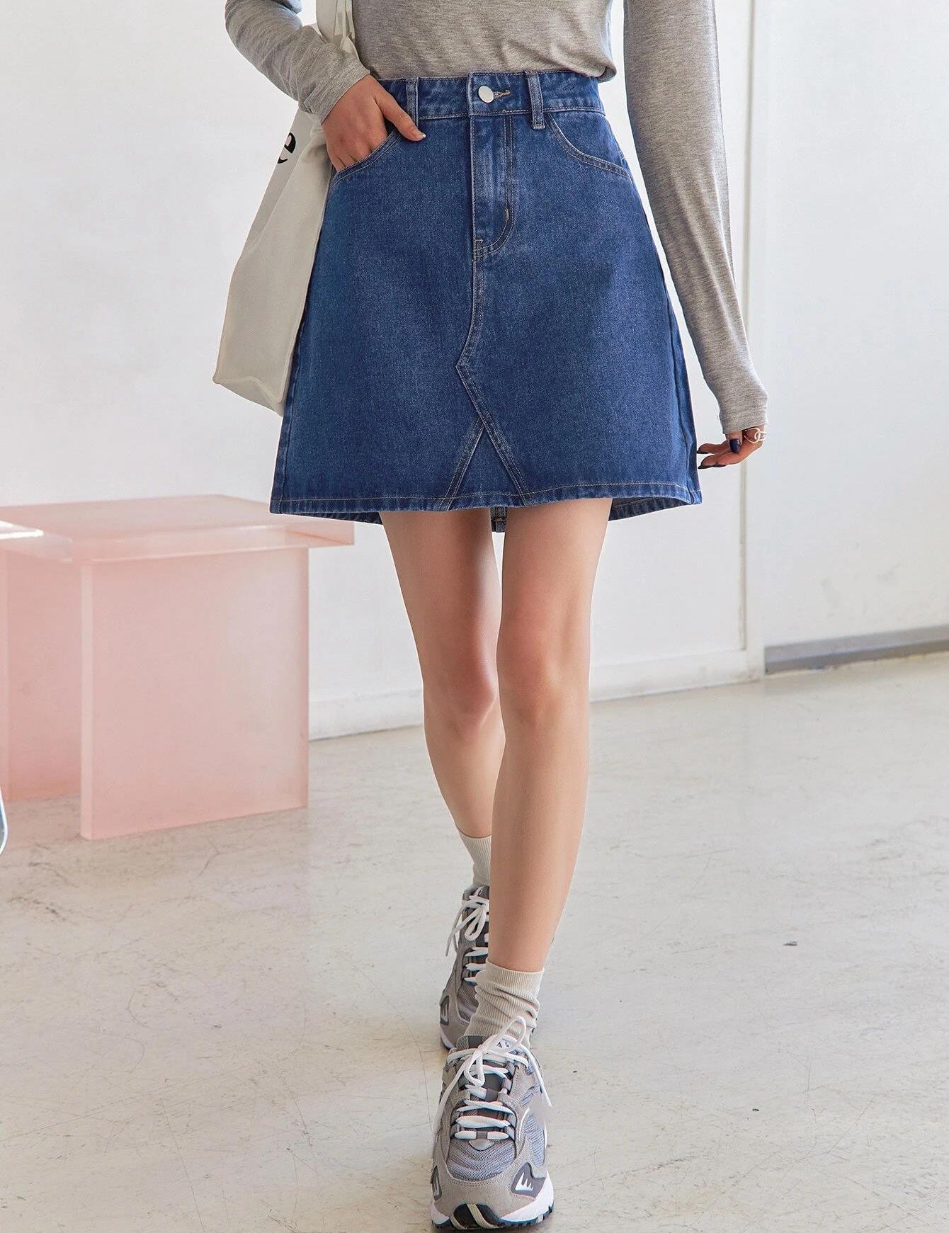KOTTY Solid Women A-line Blue Skirt 