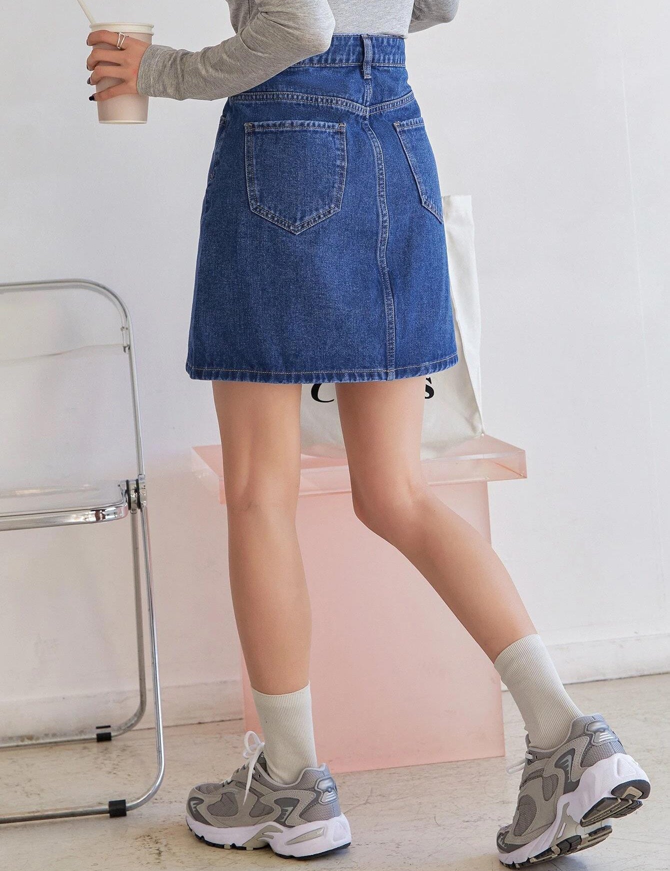 KOTTY Solid Women A-line Blue Skirt 