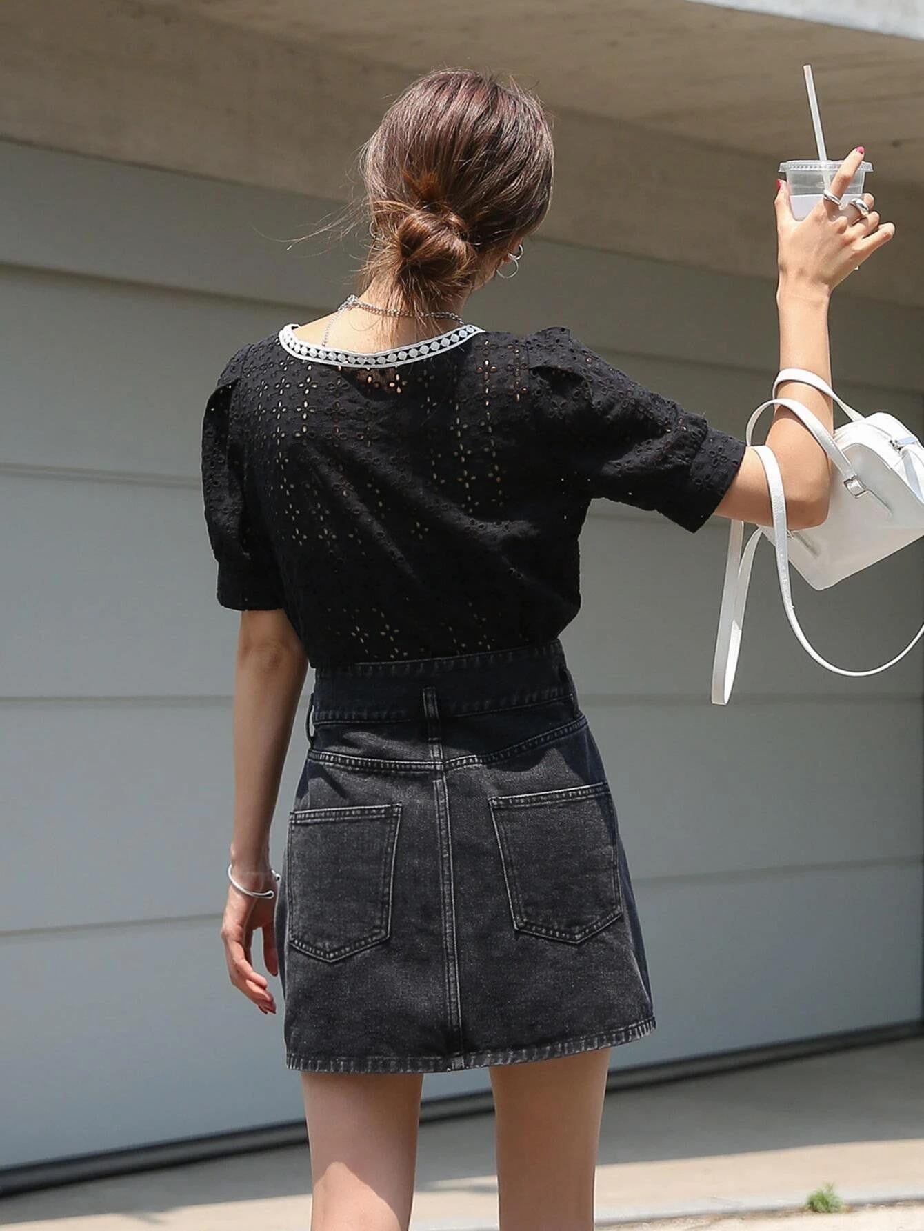 KOTTY Solid Women A-line Black Skirt 