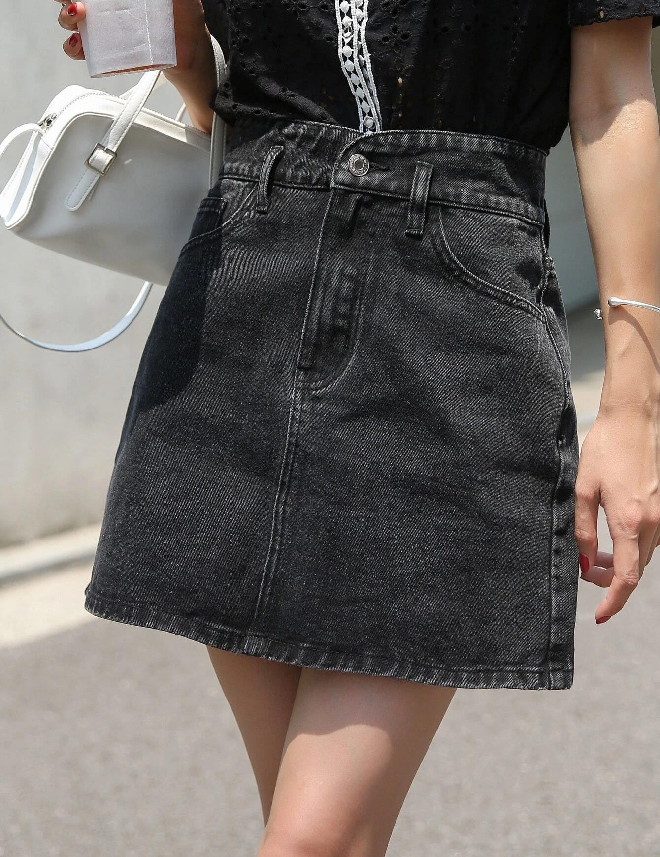 KOTTY Solid Women A-line Black Skirt 