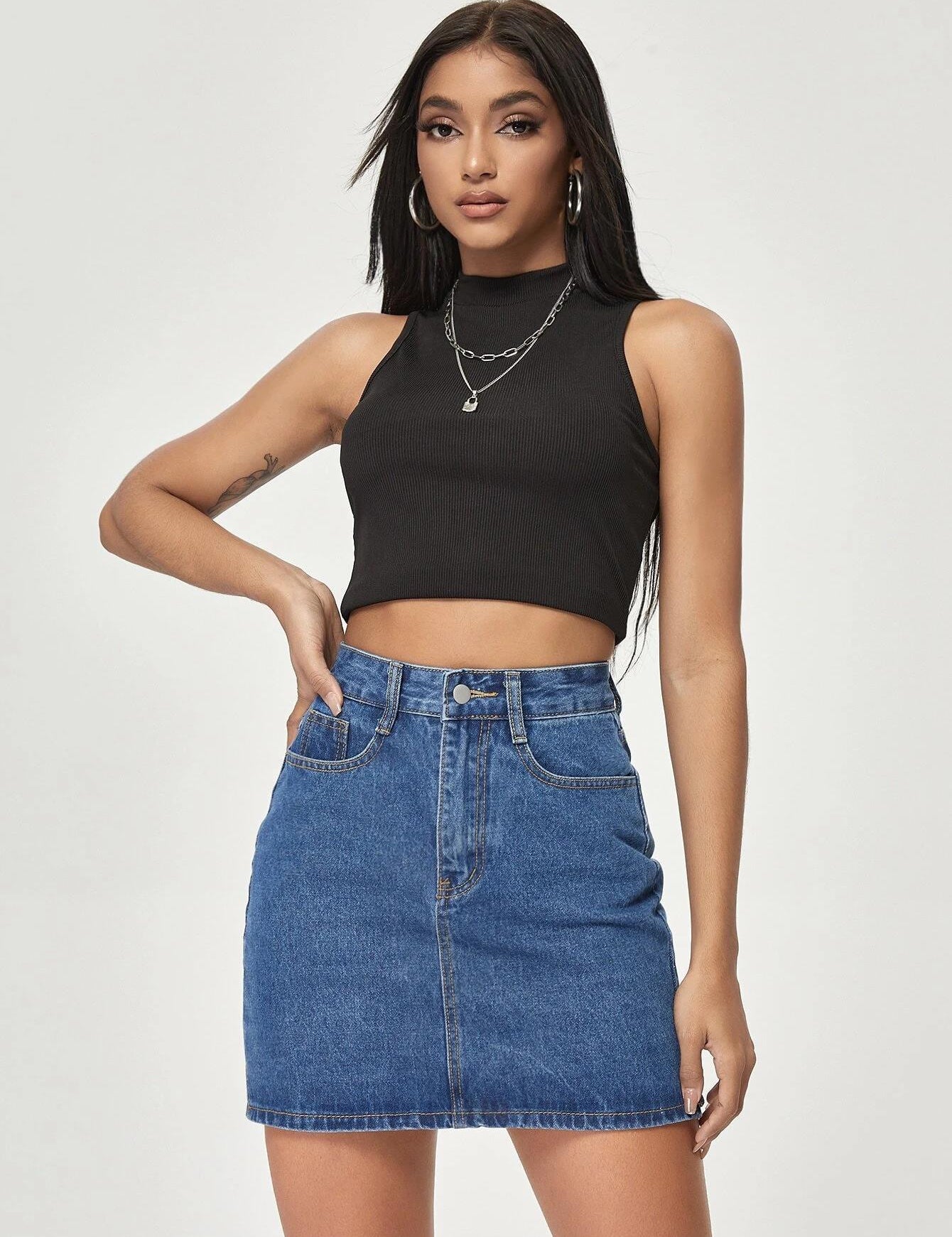 KOTTY Solid Women A-line Blue Skirt 