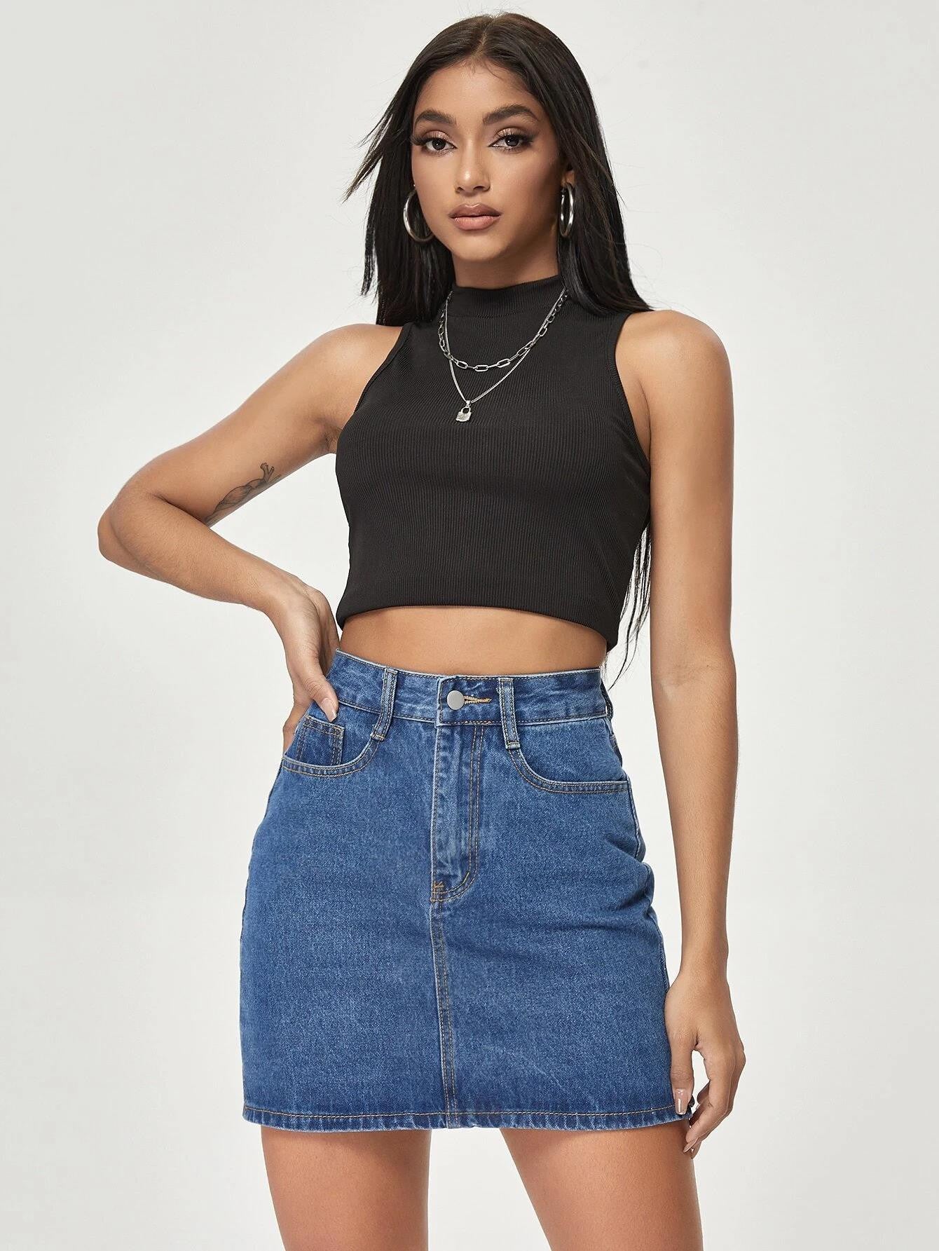 KOTTY Solid Women A-line Blue Skirt 