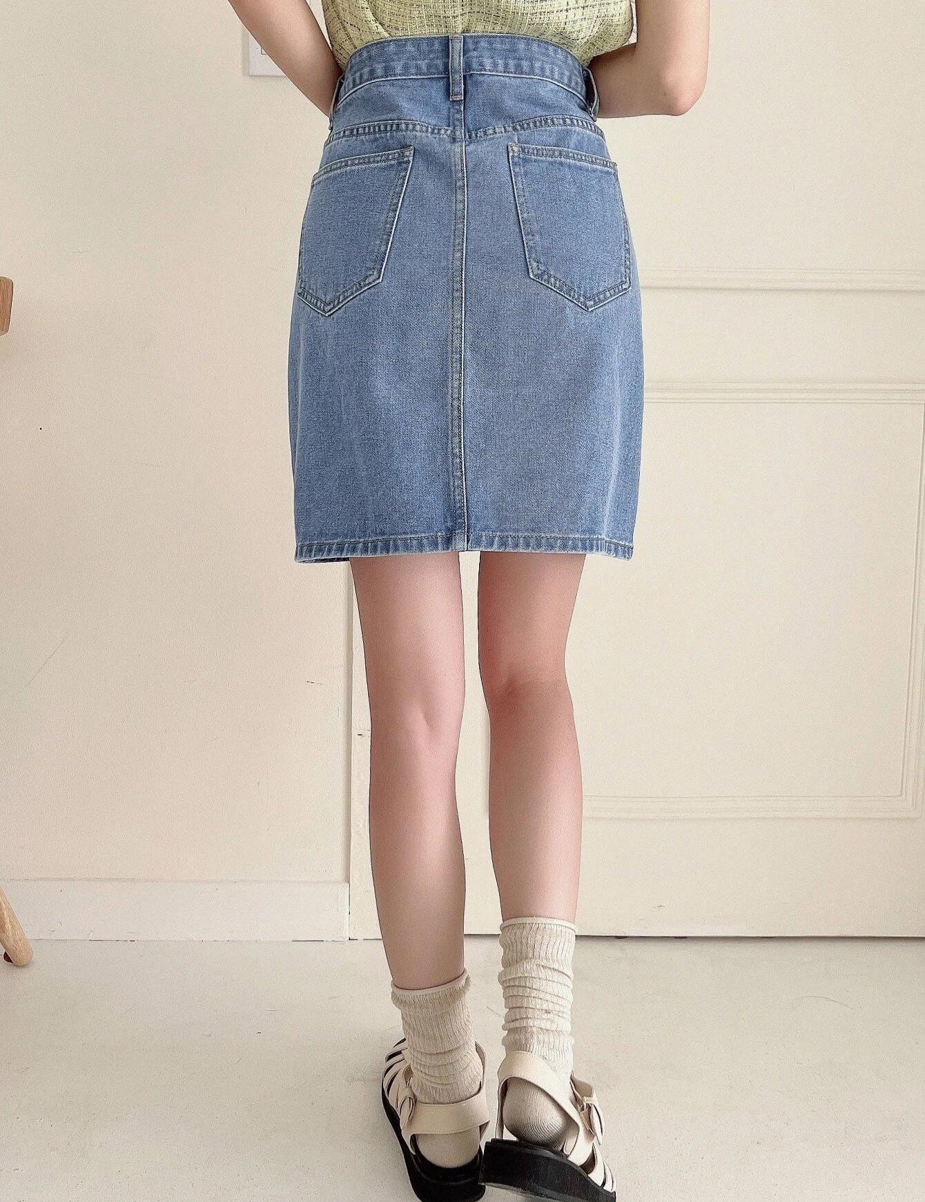 KOTTY Solid Women A-line Light Blue Skirt 