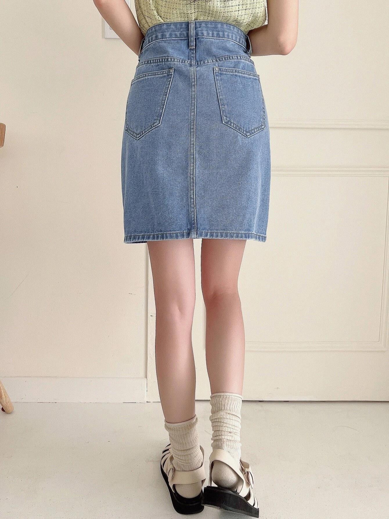 KOTTY Solid Women A-line Light Blue Skirt 