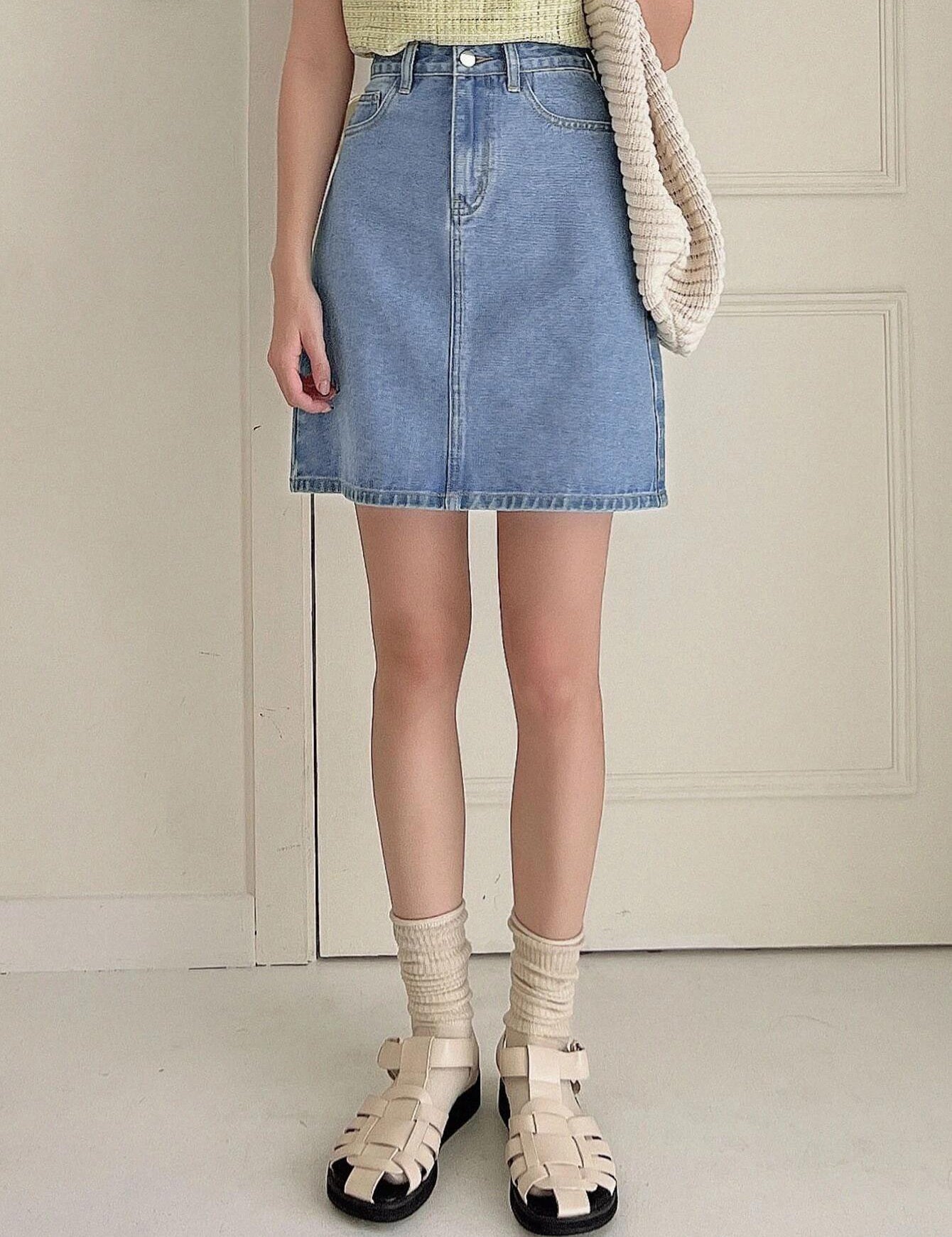 KOTTY Solid Women A-line Light Blue Skirt 