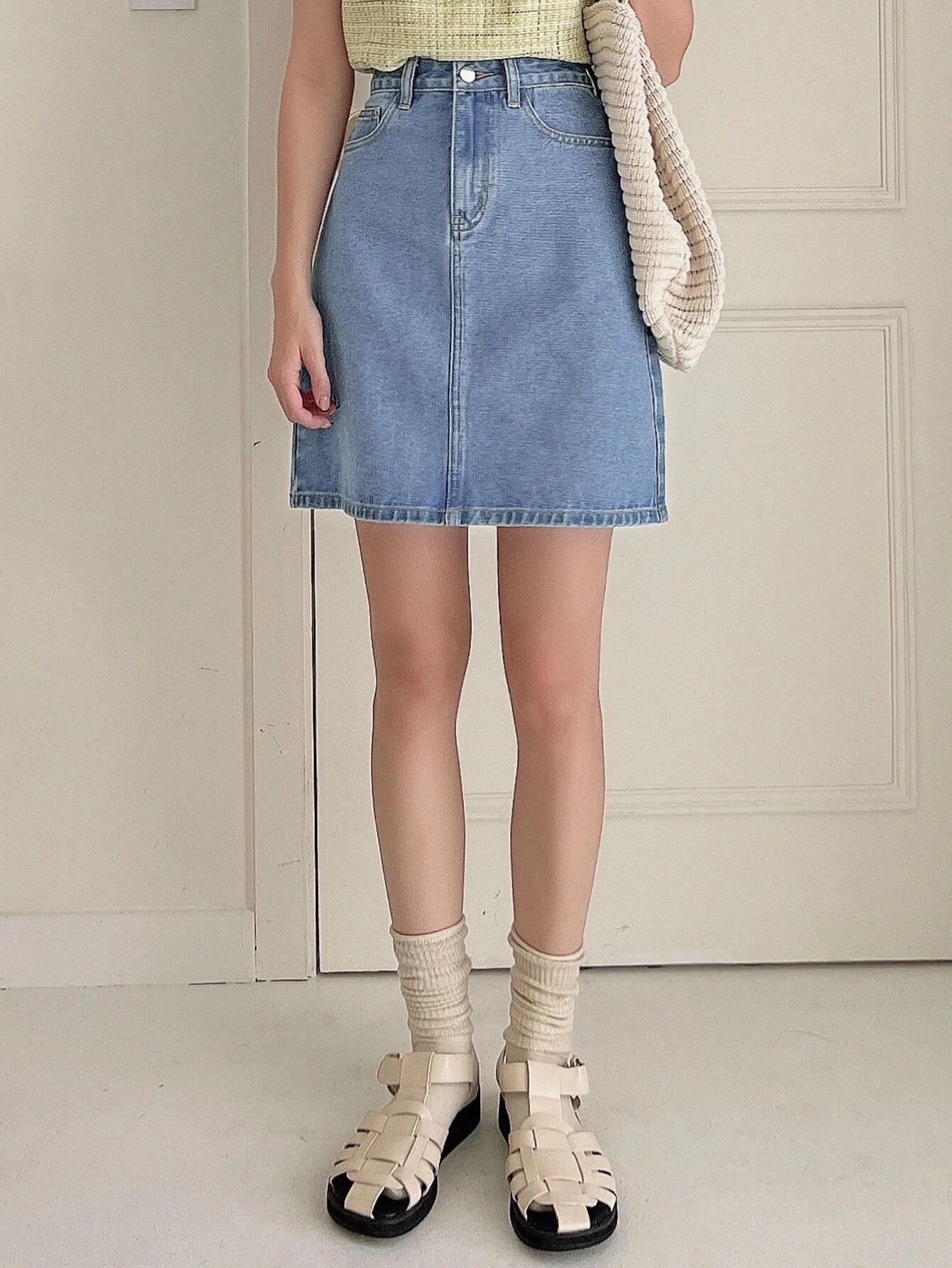 KOTTY Solid Women A-line Light Blue Skirt 